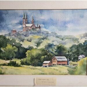 Holy Hill Basilica Hubertus Wisconsin Original Watercolor Painting Landscape Art
